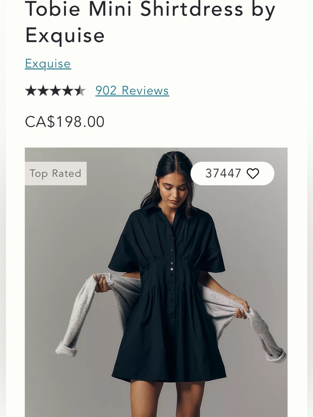 Anthropologie Black Tobie Mini Shirt Dress